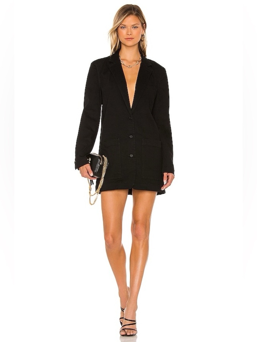 AFRM Royce Raven Wash Black Button Front Mini Blazer Dress NWT Size L